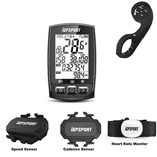 Cycling Computer : Wireless GPS Bike Computer, iGPSPORT Cycling GPS Computer with Chest Strap HRM + Speed Sensor + Cadence Sensor + Out-Front Bike Mount with ANT+ Bluetooth Function