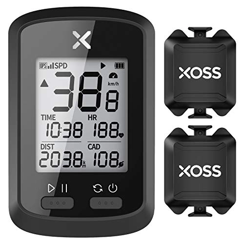 Cycling Computer : XOSS G+ GPS Bike Computer ANT+ with 2 Smart Cadence Sensor, Bluetooth Cycling Computer, Wireless Bicycle Speedometer Odometer, Waterproof MTB Tracker Fits All Bikes (Support Heart Rate Monitor)