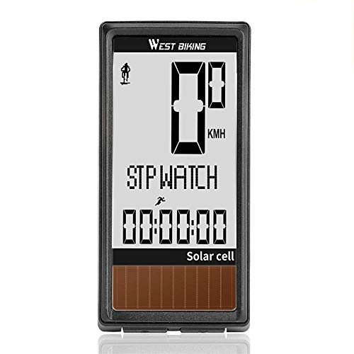 Cycling Computer : YIQIFEI Solar Cell 5 Languages Wireless Bike Computer Auto ON / OFF Cycling Speedometer Odometer Waterproof Backlight Bi(Stopwatch)
