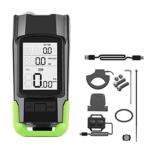 Cycling Computer : ZJJ Wireless Bicycle Odometer with LED Lights and Speakers LCD Backlight Waterproof Bike Computer USB Charging Cycling Speedometer for Tracking Time Speed