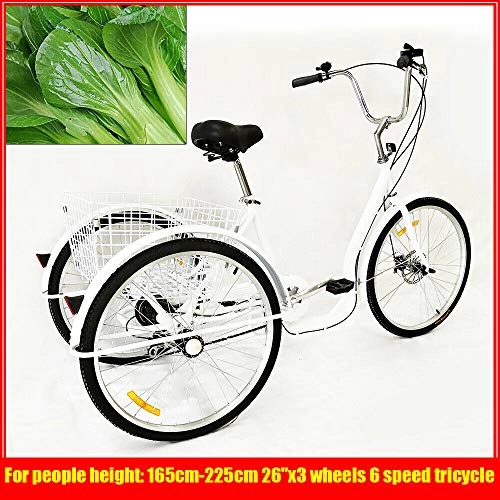 Bici Cruiser : 26" 6 velocità 3 Ruote Bianco Adulto Triciclo Bicicletta da Crociera Triciclo Bicicletta Trike con Carrello della Spesa