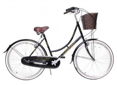 Bici Cruiser : AMMACO HOLLAND CLASSIC TRADITIONAL DUTCH STYLE HERITAGE LIFESTYLE LADIES BIKE WITH 3 SPEED STURMEY ARCHER GEARS AND WICKER STYLE BASKET 16 FRAME GLOSS BLACK by Ammaco