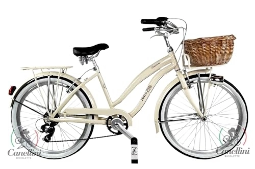 Bici Cruiser : Bici da città cruiser bicicletta vintage bike citybike shimano alluminio dolce vita donna (Panna)