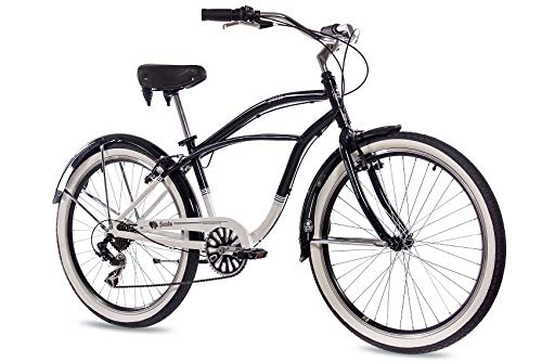 Bici Cruiser : CHRISSON '26 Pollici in Alluminio beachc ruiser Uomo Bicicletta Sando con 6 Cambio Shimano TX Bianco Nero