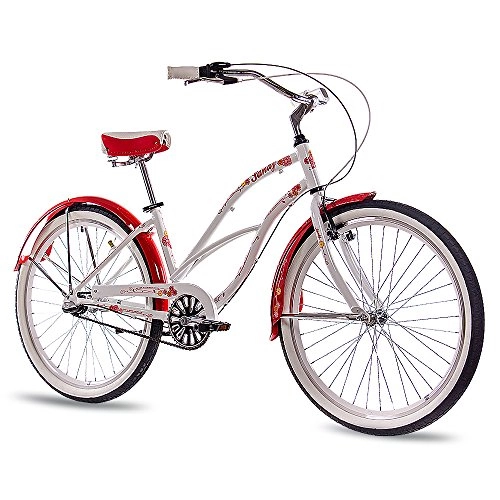 Bici Cruiser : Chrisson Sandy - Bicicletta da donna con cambio Shimano Nexus, 26 pollici, stile retrò, colore: Bianco / Rosso