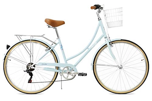 Bici Cruiser : FabricBike Step City Bicicletta Vintage da Donna Retro Citybike, 7 Velocitá, Ruota da 28" (Sky Blue + Cestino)