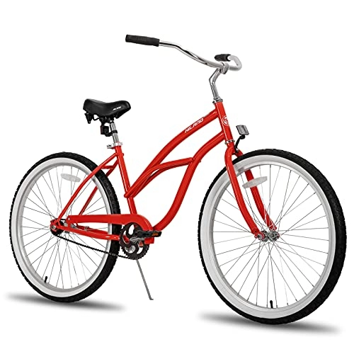 Bici Cruiser : HILAND Bicicletta da Spiaggia 26 Pollici per Uomo Donna Ragazzo e Ragazza, Bici con Telaio in Acciaio 406 mm, Freno Posteriore e Velocità Unica, Rosso…