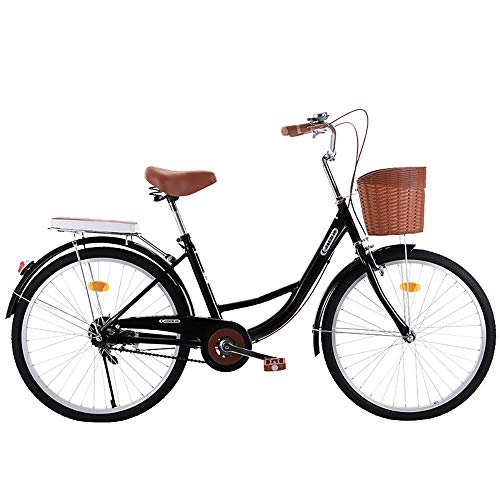 Bici Cruiser : MLSH City Bike, Stile Olandese Tradizionale Tradizionale Unisex da 20"24" con Telaio e Bici da Basket con Cestino da Viaggio, Bicicletta da Viaggio for Il Tempo Libero Nera (Size : 24 inch)