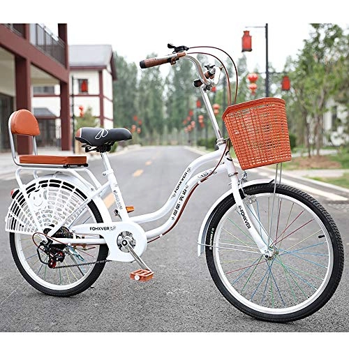 Bici Cruiser : MLSH City Outdoor Bike, Bici da 20 ″ 22 ″ 24 ″ Comfort con cestello, Bicicletta da Donna a 6 velocità Stile Olandese da Donna, Bianco (Size : 20 inch)