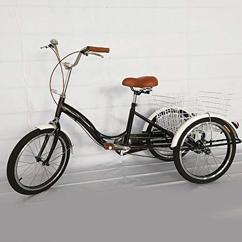 Bici Cruiser : Triciclo per Adulti 20" 3 Ruote velocità Singola Bianco / Nero Bicicletta da Crociera Triciclo da Carico Bicicletta in Acciaio Ad Alto Tenore di Carbonio con Cestino (Nero)