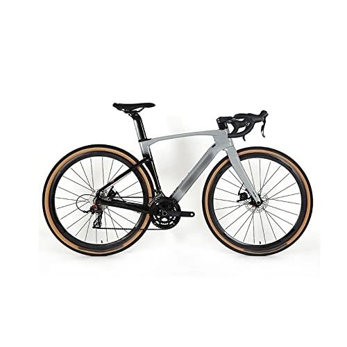 Bici da strada : Bicycles for Adults Carbon Fiber Gravel Road Bike 24 Speed Line Pulling Hydraulic Disc Brake Fully Hidden Cable Carbon Frame Cool Design (Color : Gray)