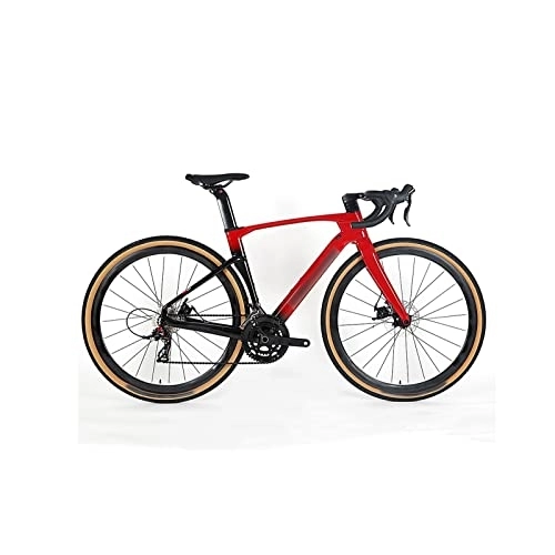 Bici da strada : Bicycles for Adults Carbon Fiber Gravel Road Bike 24 Speed Line Pulling Hydraulic Disc Brake Fully Hidden Cable Carbon Frame Cool Design (Color : Red)