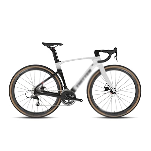 Bici da strada : Bicycles for Adults Road Bike Disc Brake Fully Hidden Cable Carbon Fiber Handlebar use groupset (Color : White, Size : 22_45CM)