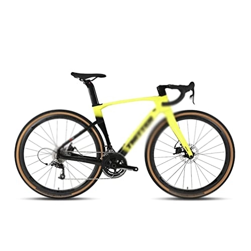 Bici da strada : Bicycles for Adults Road Bike Disc Brake Fully Hidden Cable Carbon Fiber Handlebar use groupset (Color : Yellow, Size : 22_45CM)