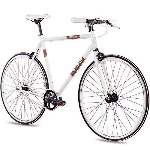 Bici da strada : Chrisson, bicicletta vintage da 28 pollici, a doppia velocità, FG Flat 1.0, colore bianco, 56 cm, Urban Old School Fixed Gear Bike, per uomo e donna