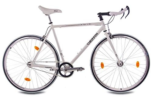 Bici da strada : Chrisson - Bicicletta vintage fissa, 28 pollici, stile rétro, stile rétro, con corno da uomo, colore bianco, bianco, Rahmengrösse: 59cm