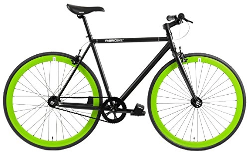 Bici da strada : Fabric Bike della bicicletta Fixie, Nero, completa mozzo, Single Speed, Fixed Gear Bike, Telaio in acciaio hi-ten, 10 kg, Matte Black & Green