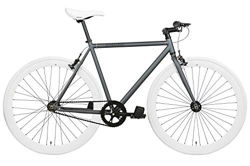 Bici da strada : FabricBike-Bicicletta fixie nera, single speed, fixie bike, telaio Hi-Ten di acciaio, 10kg (Graphite & White, M-53cm)