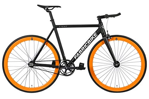 Bici da strada : FabricBike Light – Bicicletta a scatto fisso, singola velocità, telaio e forcella in alluminio, ruote 28", 4 colori, 3 misure, 9, 45 kg (taglia M), Light Black & Orange, S-50cm