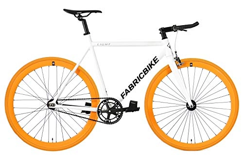 Bici da strada : FabricBike Light - Bicicletta Fixie, Fixed Gear, Single Speed, Telaio Forcella Alluminio, Ruote 28", 3 Taglie, 4 colori, 9, 45 kg (Taglia M), Light White & Orange, M-54cm