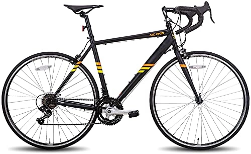 Bici da strada : Hiland Bicicletta da corsa in acciaio 700c City Commuter con cambio Shimano a 14 velocità, colore nero