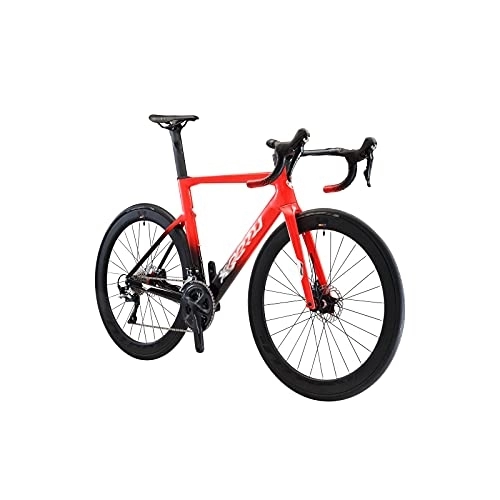 Bici da strada : Mens Bicycle Carbon Road Bike Fully Integrated Inner Cable Hydraulic Disc Brake Racing Road Bicycle with 22 Speed (Color : Red) (Blue)