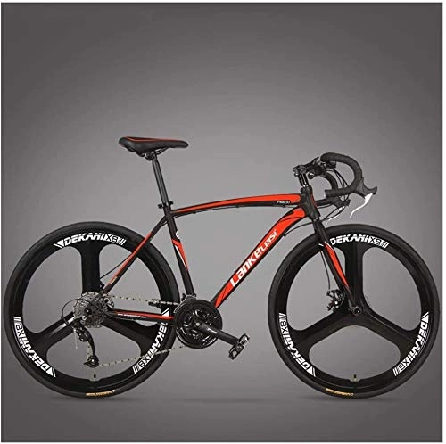 Bici da strada : QXX Bici da Strada 21 / 27 velocità Freni a Disco Strada Ruota Integrato Bike Racing Uomini e Donne Biciclette (Color : 3 Spoke Red, Size : 21 Speed)