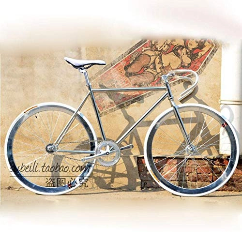Bici da strada : RUPO   Gear Bike Bici da Pista con Telaio in Acciaio 700C 48cm 52cm Bici da Strada con Telaio in Acciaio Bicicletta a velocità Singola, Bianca, 52cm