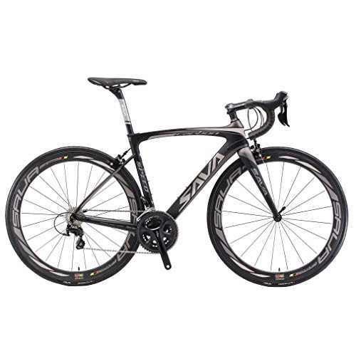 Bici da strada : SAVANE - Bicicletta da corsa Carbon, Herd6.0 Carbon 700C con Shimano 105 R7000, gruppo 22 marce, canotto reggisella Fork per bici da corsa (nero grigio, 54 cm)