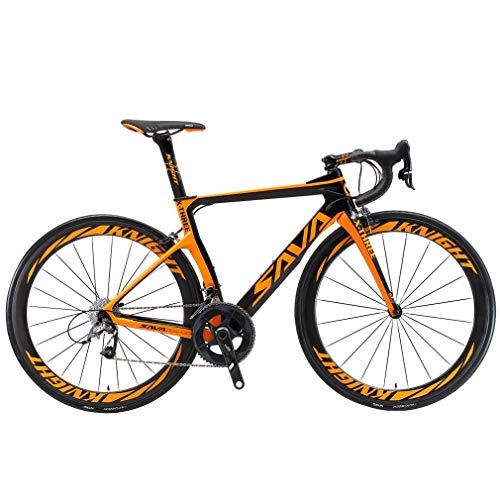 Bici da strada : Savane - Bicicletta da corsa in carbonio, Phantom2.0 Carbon 700C con Shimano Ultegra R8000, 22 marce e sella FIZIK, telaio in carbonio, forcella e reggisella (arancione, 50 cm)