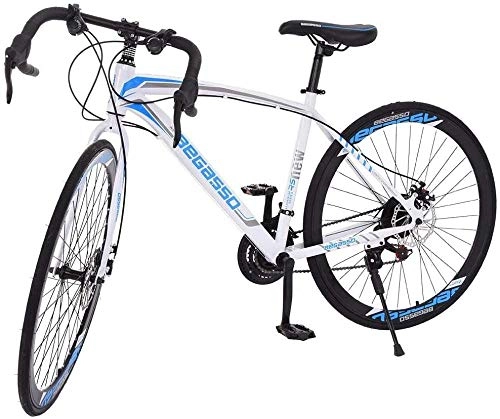 Bici da strada : SYCY Bici da Strada in Alluminio - Ruote da 700c Bici da Montagna Telaio in Alluminio Sospensione Completa Freni a Disco a 21 velocità Biciclette da Strada-Tutto Bianco