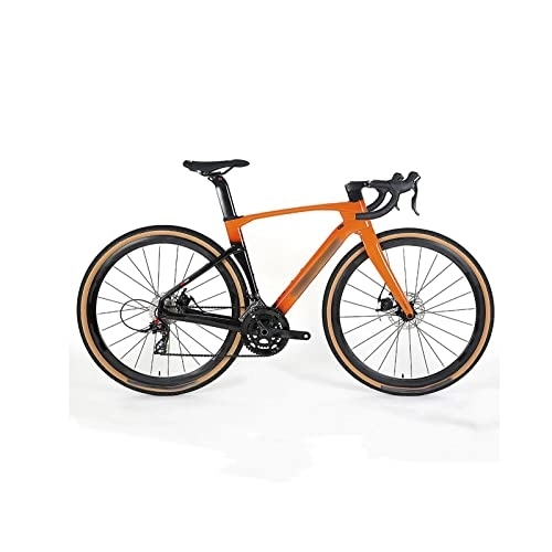 Bici da strada : TABKER Bici da strada Carbon Fiber Gravel road bike 24 Speed Line Pulling Hydraulic Disc Brake Fully Hidden Cable Carbon frame cool design (Color : Orange)