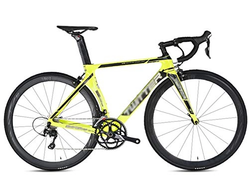 Bici da strada : TSTZJ Bici da Strada, Bici da Corsa 2.0 in Fibra di Carbonio Bici da Corsa 700C Bici da Strada (con Sistema di Cambio a 16 velocit e Doppio Freno a V), Fluorescent yellow-48cm