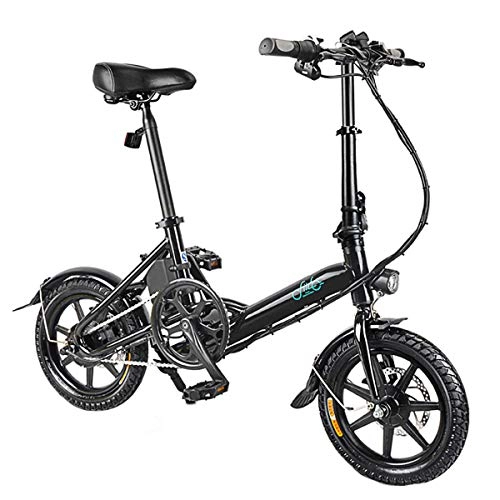 Bici elettriches : 1Life D3 Bicicletta elettrica Pieghevole in Lega di Alluminio per ciclomotore per ciclomotore con Supporto per Telefono Cellulare USB (Nero)