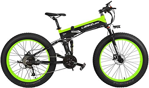 Bici elettriches : 27 Velocità 500W pieghevole bicicletta elettrica 26 * 4.0 Fat Bike 5 PAS freno a disco idraulico 48V 10Ah rimovibile batteria al litio di ricarica (nero verde standard, 500W + 1 di ricambio batteria)