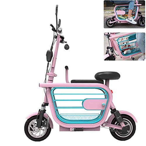 Bici elettriches : A&DW Bicicletta Elettrica Multifunzione, Scooter Elettrico con Seggiolino per Bambini, Pieghevole Leggero, Batteria al Litio 20A, Pink, 10AH