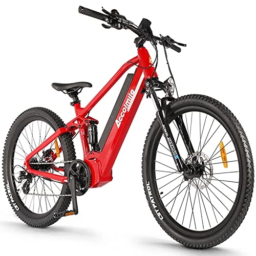Bici elettriches : Accolmile Mountain Bike Elettrica per Adulti, 27.5" 750W Mid Motor Pedelec per Pendolari, Rocket Bear 1S Bicicletta Elettrica con Batteria Rimovibile 48V 17.5Ah, 8 Velocità di Cambio, Rosso