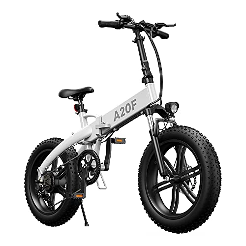 Bici elettriches : ADO A20F Bicicletta elettrica pieghevole per uomo e donna, 20 x 4, 0 pollici, bicicletta elettrica pieghevole 500 W, con batteria rimovibile da 36 V, 10, 4 Ah, 25 – 40 km / h (bianco, 20 x 4, 0 zol)