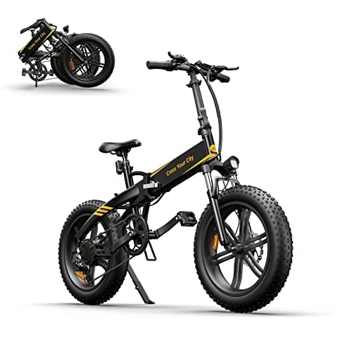 Bici elettriches : ADO - Bicicletta elettrica A20F, 20 x 4, 0 pollici, pedelec e-fatbike, pieghevole, a 7 marce, cambio a catena, 250, 00 W, colore: Nero