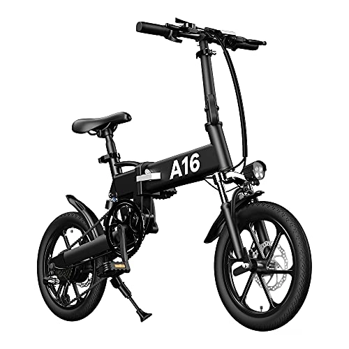 Bici elettriches : ADO Bicicletta elettrica pieghevole A16 da 16" e 1, 95", con motore da 350 W, batteria rimovibile da 36 V / 7, 8 Ah, cambio Shimano a 7 marce, velocità massima 35 km / h, autonomia chilometrica fino a 70 km