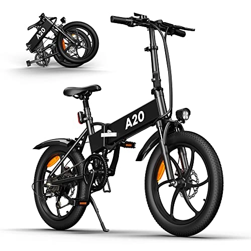 Bici elettriches : ADO Bicicletta Elettrica Pieghevole per Adulto, 20'Bici Elettrica con Pedalata Assistita, LCD Display e Luci ​LED, Batteria da 10.4Ah, 25 km / h, 250W, Ebike è per Neve, Montagna, Sabbia, Nero