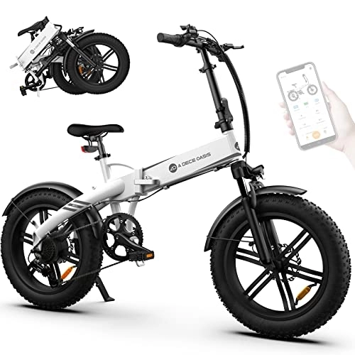 Bici elettriches : ADO Bicicletta elettrica pieghevole per uomini e donne, 20''*4.0 Fat Tire E-Bike con sensore di coppia, batteria da 14, 5 Ah, trasmissione a 7 marce, display IPS a colori ADO EBIKE App di controllo