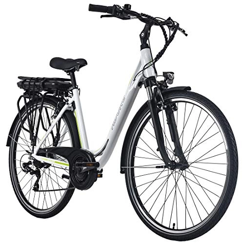 Bici elettriches : Adore, Bicicletta elettrica in alluminio City Pedelec Versailles 28'', 250 Watt, agli ioni di litio, 36 V / 10, 4 Ah, 7 marce Donna, bianco-verde, 48 centimetri