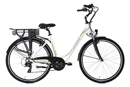 Bici elettriches : Adore City Pedelec Versailles - Bicicletta elettrica da donna, in alluminio, 250 Watt ioni di litio 36 V / 10, 4 Ah, 6 marce, colore bianco-verde, 28.
