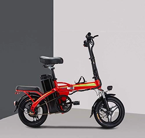 Bici elettriches : Adulto Piccolo Donne Bicicletta Pieghevole elettrica, Batteria al Litio 48V, Mini Bicicletta elettrica, 14Inch E-Bikes con Smart Meter, Rosso, 100KM