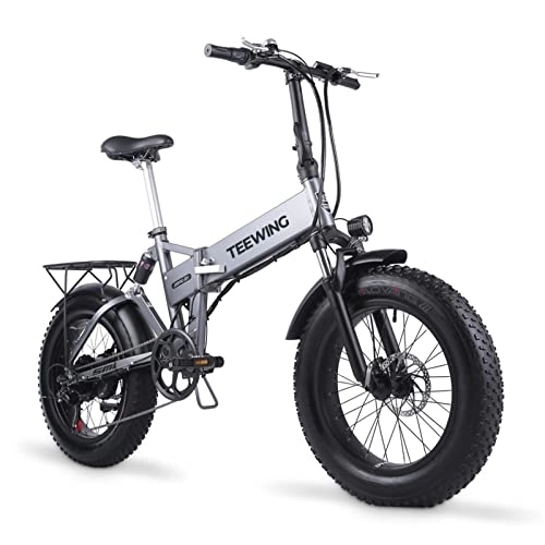 Bici elettriches : AJLDN Bicicletta Elettrica, 20'' Bici Elettrica Pieghevole Mountain Bike Elettrica con LCD Display Luci ​LED Ebike Fat Tire con Batteria Rimovibile 12, 8Ah E-Bike 7 velocità (Color : Grey)