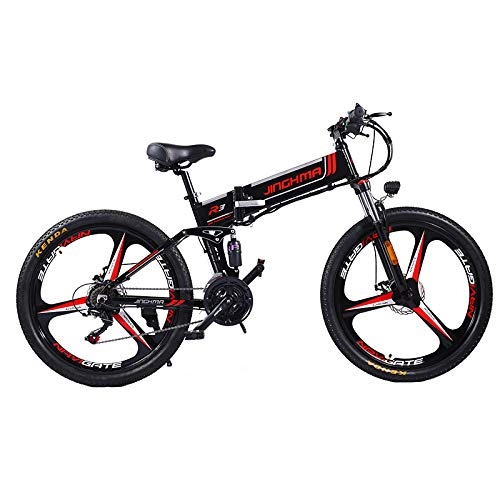 Bici elettriches : AKEFG Hybrid Mountain Bike, Adulto Bicicletta elettrica al Litio Rimovibile Batteria agli ioni (48V 10Ah) 21 velocit 5 velocit del Sistema di Assistenza, 26 Pollici, Nero, Luxury