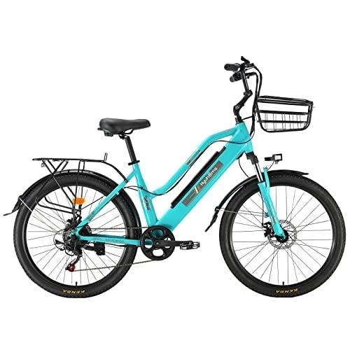 Bici elettriches : AKEZ Bicicletta elettrica per adulti donne, 26" E-bike per adulti mountain bike elettrica da donna, con batteria rimovibile agli ioni di litio, 7 velocità con freni a doppio disco (verde)