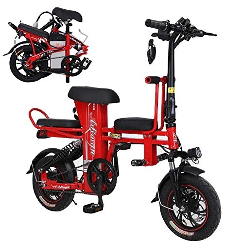 Bici elettriches : AKT E-Bike Mini Bicicletta Elettrica Pieghevole per Pendolarismo in Città Batteria al Litio 48V 25A, velocità 25 km / h, Chilometraggio di Circa 100 km, Red