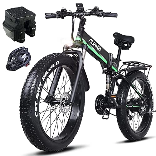 Bici elettriches : ALFINA - Bicicletta elettrica per mountain bike, 48V 26 pollici, grande pneumatico, batteria al litio pieghevole, da spiaggia, bicicletta elettrica